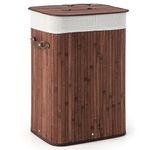 COSTWAY Bamboo Laundry Basket, 72L Collapsible Laundry Hamper with Lid, Handles & Removable Washable Liner Bag, Foldable Dirty Clothes Storage Bin Washing Basket Organiser for Bathroom (Brown)