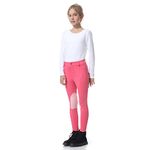 beroy Kids Horse Riding Knee-Patches Pants Girls Equestrian Front-Zip Breeches Legging with Pockets(Pink,L)