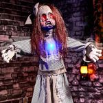 Halloween Animatronics 4 Ft Creepy Doll Decoration - 48 Inch Animated Scary Talking Doll with Sound Activated, Creepy Voice, Spooky Move, Light-Up Eyes, Horror Prop for Indoor, Outdoor, Yard Lawn