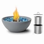 Onlyfire Tabletop Fire Pit with Glass Stones, 10 Inch Portable Alcohol Fireplace, Concrete Smokeless Fire Pit with Fire Glass for Indoor and Outdoor use, Small Personal Fire Pit Smore Maker, Gift