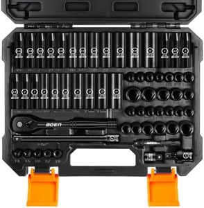 BOEN 1/4" Drive Impact Socket Set, 60-Piece Standard SAE (5/32"-9/16") & Metric (4-15mm), Cr-Mo Deep & Shallow Kit, Includes Ratchet Handle,E-torx sockets, Reducer, Extension Bar, Universal Joint