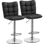 Yaheetech Modern Bar Stools Set of 2 PU Leather Height Adjustable Swivel Bar Chair, with Footrest and Base for Breakfast Bar, Counter, Kitchen and Home Barstools Black