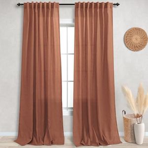 KOUFALL Boho Curtains for Bedroom 2 Panels,Rust Color Rod Pocket Sheer Bohemian Curtains for Living Room,96 Inches Long 2 Panel Set,
