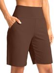 G Gradual Women's Bermuda Long Shorts with Pockets High Waisted Knee Length Shorts for Women Walking Athletic Workout(Espresso,XL)