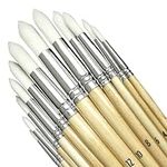 Artkey Round Tips Paint Brushes Set, 12-Pack Professional Nylon Hair Paint Brushes Long Birchwood Handle Paint Brush for Acrylic Oil Watercolor Gouache Tempera Canvas Face Nail Art Painting Supplies