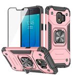 Asuwish Compatible with Samsung Galaxy J2 Pure Core J 2 Dash 2J Shine Case and Tempered Glass Screen Protector Cell Ring Holder Kickstand Phone Covers for J2Core J2Dash J2Pure J2Shine J260A Rose Gold