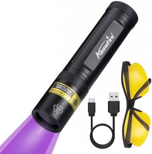 ALONEFIRE SV77 10W 365nm UV Flashlight Portable Rechargeable Blacklight Money Detector for Pet Urine Detector, Resin Curing, Scorpion, Fishing, Minerals with UV Protective Glasses, Built-in Battery