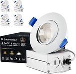 Sublimation 4 Packs 3 Inch Gimbal Led Recessed Light with Junction Box 10w,Waterproof recessed Lights for Shower,3 Colors Adjustable,Suitable for Bathroom,Parlor,Bedroom,Kitchen,Balcony