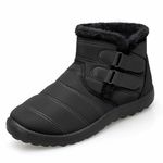 JIASUQI Womens Winter Snow Flat Ankle Boots Mens Waterproof Outdoor Walking Warm Anti-Skid Bootie(Black Z,10.5Women,)