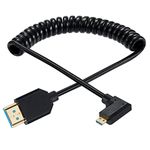 Gold Micro HDMI to HDMI 2.1 Coiled Cable, 8K@60Hz 4K@120Hz 48Gbps Ultra Thin Hdmi Male to Micro Hdmi Male Spring Cable, Support Dynamic HDR, for Digital Camera, Video HD Call, Game.4FT/1.2M (Right)