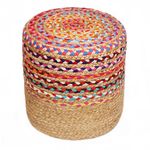 COTTON CRAFT Jute Chindi Pouf – Cylindrical Jute Cotton Rag Rug Braided Ottoman - Moroccan Boho Kilim Foot Stool - Bedroom Family Room Accent Seating – Rustic Decor Round Pouf – 15 dia x 16 H- Multi