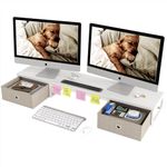 Mexin Dual Monitor Stand Riser with 2 Drawers, 39 Inch Extra Long Wood Desk Organizer, Desktop Riser for Laptop, Printer, Computer, TV, Perfect for Home Office, White