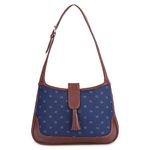 The Clownfish Samantha Tapestry & Faux Leather Handbag for Women Office Bag Ladies Shoulder Bag Tote for Women College Girls (Blue-Spade Design)