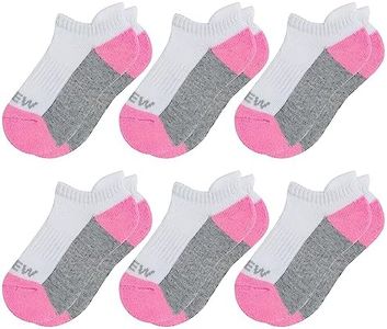 Sunew Toddler Girls Socks, Comfort Athletic Half Cushioned Daily Ankle Low Cut Socks, 6-Pair White Pink 5-8 Years