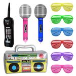 1PCS Inflatable Radio +1PCS Inflatable Retro Mobile Phone +2PCS Inflatable Microphone+6 PCS Blinds Party Glasses，80s 90s Inflatable Party Props Decoration Disco Rapper Beach Party Accessories