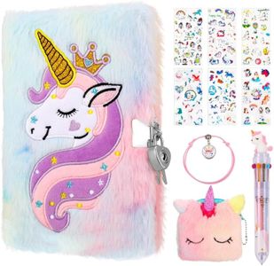 FRIUSATE Secret Diary with Lock for Girls, Fluffy Unicorn Diary Unicorn Journals Notebook Lockable Unicorn Diary Fun Lockets Secret Diary Unicorn Gifts for Girls Kids Aged 6-13