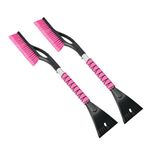 OUSHASAA 27" Snow Brush and Ice Scrapers for Car Windshield 2 Pack, Scratch-Free Bristle Head PVC Snow Brush & Foam Grip Window Snow Scraper Snow Removal Tool with Aluminum Body for Truck, SUV, Pink