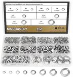 452 Pieces 304 Stainless Steel Lock Washers, Split Lock Washers, Kindroufly 8 Sizes Spring Lock Washers, Lock Metal Washers Assortment Kit, 1/2" 3/8" 5/16" 1/4" 12# 10# 8# 6#