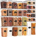 32 PCS Airtight Food Storage Containers with Lids, Skroam Kitchen and Pantry Organizers and Storage, BPA Free, Plastic Food Storage Canisters for Flour, Sugar, and Cereal, Labels & Marker