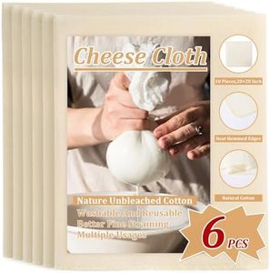 Sukh 6 PCS Cheese Cloths - Ultra Fine Cheese Cloths 20x20Inch Unbleached Hemmed Cheesecloth For Straining，Cheese Making,Juicing,Cooking Baking Reusable Cheesecloth