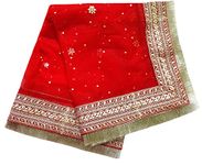 Navti Creations Women Heavy Red Net Dupatta Of Katrina Kaif Marriage With 4 Side Golden Kiran Frill (2.25M)