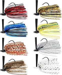 Bass Jigs 8 Pieces Fishing Jigs Bass Weedless Football Jig Swim Jigs Metal Football Head Silicone Skirts Weed Guard Flipping Jigs, Colorful, 10 g/ 3/8 oz