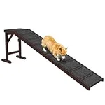 PawHut Pet Ramp Bed Steps for Dogs Cats Non-Slip Carpet Top Platform Pine Wood 74" L x 16" W x 25" H Brown Grey