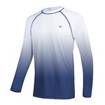 Huayuzh Mens Swim Top Rash Guard Long Sleeve UPF 50+ Quick Dry Breathable Running Sport UV Sun Protection Swimming Shirts White Gradient Navy XL