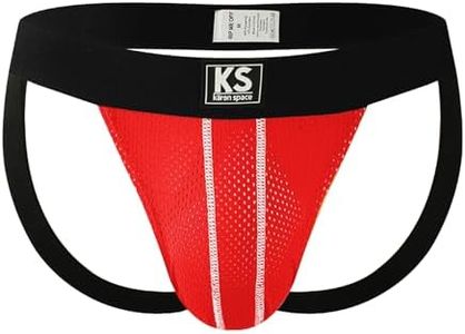 KAREN SPACE Jock Straps Low Rise Breathable Sexy Mesh Athletic Supporters T-Back Underwear, 1824SD-Red, L
