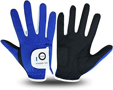 FINGER TEN Golf Gloves for Kids Boys Girls Both Left Right Hand Value 1 Pair, Toddler Junior Youth Golf Glove White Green Black (Blue, X-Large)