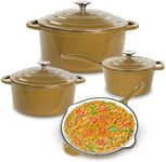 Lot45 Enameled Cast Iron Cookware Set - 7 Piece Non-Stick Ceramic Coated Cast Iron Skillet, Saucepan, and Dutch Oven Stove and Oven Safe Pan Set for Cooking - Heavy Duty Easy Care Glazed Cast Iron
