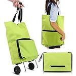 Kakalote 2 in 1 Folding Shopping Bag with Wheels, Collapsible Trolley Bags Shopping Cart Reusable Supermarket Tug Shoulderbag Hand-Pulling Bag for Condo Kitchen Picnic Beach Travel (Green)