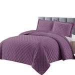 Royal Tradition Velvet Purple Fluffy Coverlets, King/California King Oversized 3pc Quilt Set (110-Inch Wide x 96-Inch Long) All Seasons Bedspread with Embroidered Mini Dots