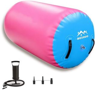 DTXFCER Gymnastics Air Barrel Roller, Inflatable Tumbling Roller Air Mat, Ergonomic Yoga Training Equipment, Barrel Trainer with Pump for Backhandspring, Cheerleading, Home, Gym & Yoga Practice - 35"H × 40"W
