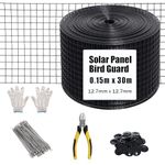 Gekufa Solar Panel Bird Mesh Kit 6in*100ft Bird Deterrent PVC Wire, Bird Guard for Solar Panel Proofing to Prevent Pigeons Nesting Under Roof with 70pcs Stainless Steel Fasteners, Gloves