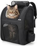 pecute Cat Carrier Dog Backpack, Breathable Pet Rucksack with Front Opening-Mesh Window-Pockets, Airy Large Space For Carrying Dogs Black,L