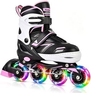 Kuxuan Adjustable Illuminating Inline Skates for Kids Ages 5-8 8-12, Fun Beginner Roller Skates Blades with Full Light Up Wheels, Outdoor Skates for Boys Girls Youth Adult