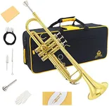 Bb Standard Trumpet Set,Band & Orchestra Musical Instruments for Beginners or Advanced Students,with Trumpet case,Trumpet cleaning kit,Trumpet mouthpiece,Cloth and Gloves (Golden)