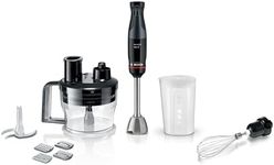 Bosch ErgoMaster Series 4 MSM4B670GB Pressure Controlled Speed 2 in 1 Hand Blender with Mini Food Processor, Beaker and Whisk, Stainless Steel Blade, 1000 W Motor, Black