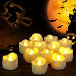 SingTok 12 Pack Timer Tea Lights Candles Battery Operated, Flameless Timer Votive Flickering LED Tealight, Flicker Outdoor Electric Fake Candle Bulk for Christmas Halloween Pumpkin Light Decorations