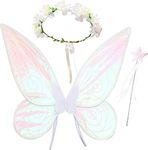 JeVenis Fairy Party Supplies Fairy Wings for Girls Princess Butterfly Costume Wings Fairy Headband Floral Headband (White)