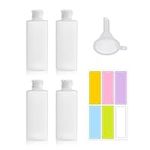 GVSAVY 4pcs 200ml Flip Cap Squeeze Bottle Travel Bottle with Label Sticker Funnel, Plastic Tube Squeeze Bottle, Dispenser Bottle Empty Reusable Bottle for Carry Set Shampoo Toner Body Lotion