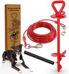 25 ft Dog Tie Out Cable and Stake - Dog Yard Leash and Stake for Medium to Large Dogs Up to 125 lbs -Spiral Blade Dog Stake for Yard Beach Lawn Outside