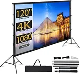 Projector Screen with Stand, Towallmark 120 inch Portable Projection Screen, 16:9 4K HD Rear & Front Projections Movies Screen with Carry Bag, for Indoor Outdoor Home Theater Backyard Camping