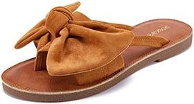 FISACE Womens Slip On Flip Flops Ring Toe Strappy Casual Summer Gladiator Flat Sandals Brown