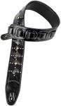 Walker & Williams GE-221 Black Padded Guitar Strap with Inset Brass Studs & Silver Rivets For Acoustic, Electric, And Bass Guitars, Black, Regular