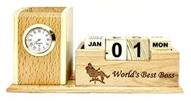 CrownLit Desk Table Organizer with World's Best Boss (22 cm x 15 cm x 10 cm, Brown)