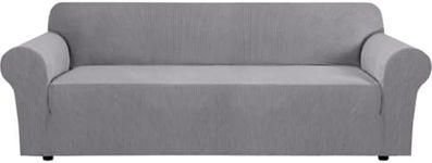 H.VERSAILTEX Stretch Oversized Couch Cover 1 Piece Sofa Slipcovers for Living Room Soft Cover for Sofa Feature Thick Checked Jacquard Fabric with Elastic Bottom, Sofa X-Large - Dove