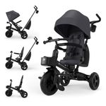 Kinderkraft AVEO 2 PRO Tricycle 6 in 1, CLICK&TWIST Rotating Seat, Reclining Both Directions, Foldable Compact Frame, UPF50+ Canopy, Freewheel, 9 Months to 5 Years, Grey