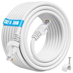 Long Ethernet Cable 30m, Cat 6 Ethernet Cable 30m Outdoor Indoor Internet Cable High Speed, 23AWG RJ45 Network Cable, 250MHz UTP Waterproof Gigabit Cat 6 LAN Cable 30 meter for Router PS4/5 (30 Clips)